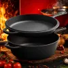 Black cast iron cookware set for home use, 3-piece set for frying, stewing and stir-frying, kitchen cookware Specification image